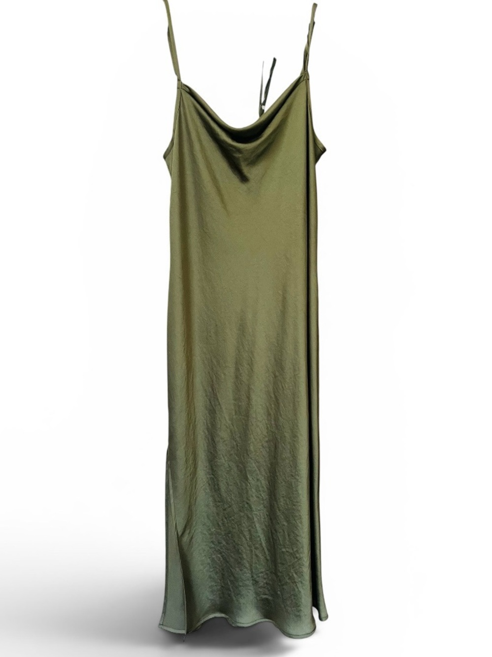 Iris Setlakwe Olive Slip Maxi Dress with Cowl Neck